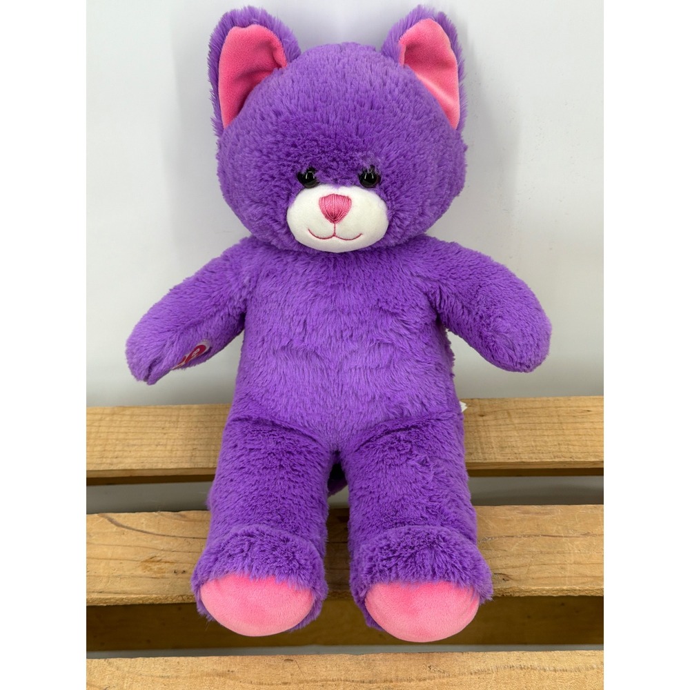 Build-A-Bear Workshop Bright Purple Cat‎ Plush Pink Ears Paw Pads 16 Inch Kitty